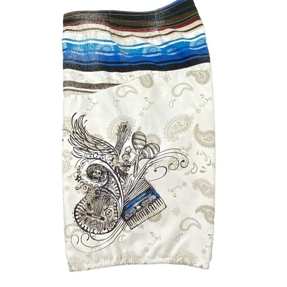 Micros Board Shorts Swim Bathing Suit Mens size 33 White Blue Skull Paisley - Picture 3 of 8